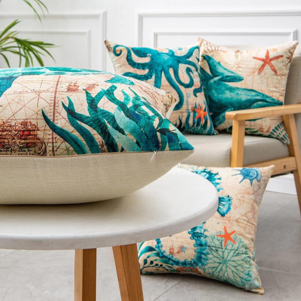 Throw Pillow Covers Marine Life Print Set of 4