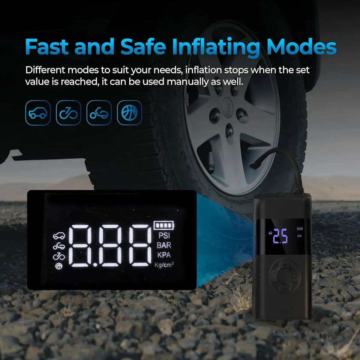Tire Inflator Cordless Digital Auto-Stop 150 PSI