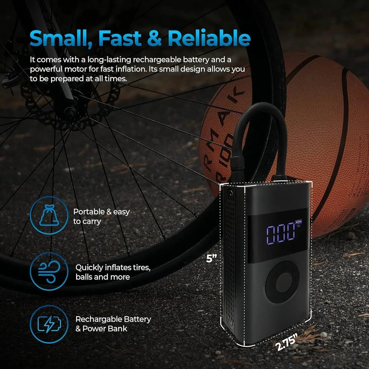 Tire Inflator Cordless Digital Auto-Stop 150 PSI