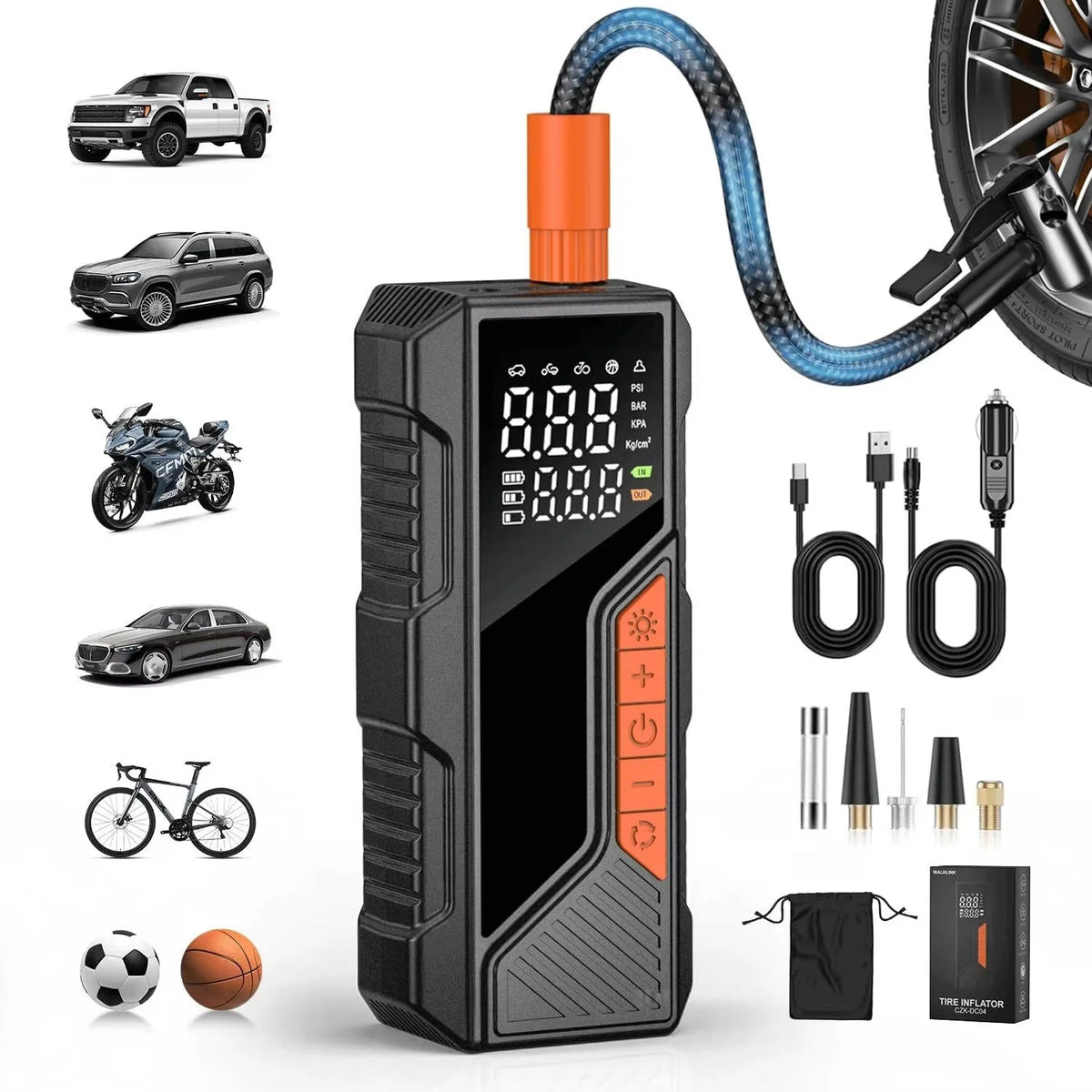Tire Inflator Cordless Dual-Power 150 PSI Auto Shutoff