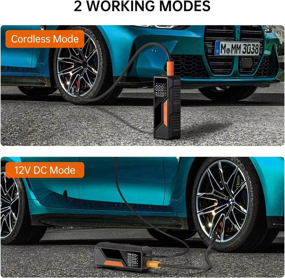 Tire Inflator Cordless Dual-Power 150 PSI Auto Shutoff
