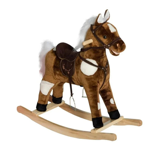 Toddler Rocking Horse Metal Rockers Easy-Clean Plush Built-In Rhymes