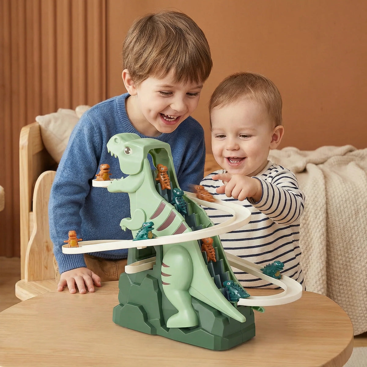 Toddler Slide Dinosaur Design Built-In Steps Stable Frame