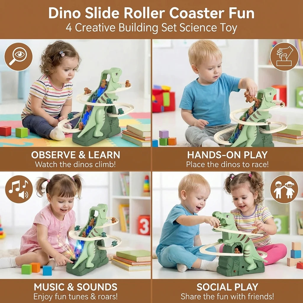 Toddler Slide Dinosaur Design Built-In Steps Stable Frame