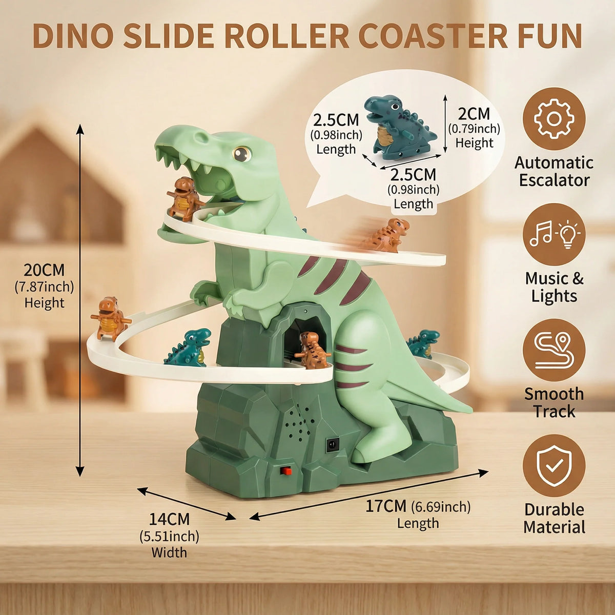 Toddler Slide Dinosaur Design Built-In Steps Stable Frame