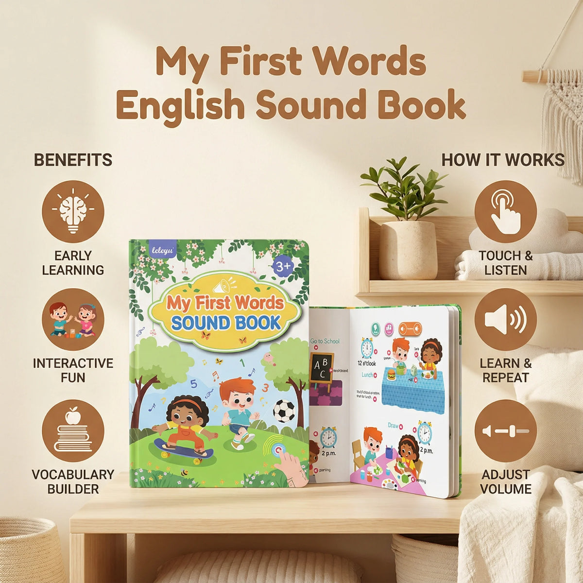 Toddler Sound Book Interactive Audio Buttons English Vocabulary Learning