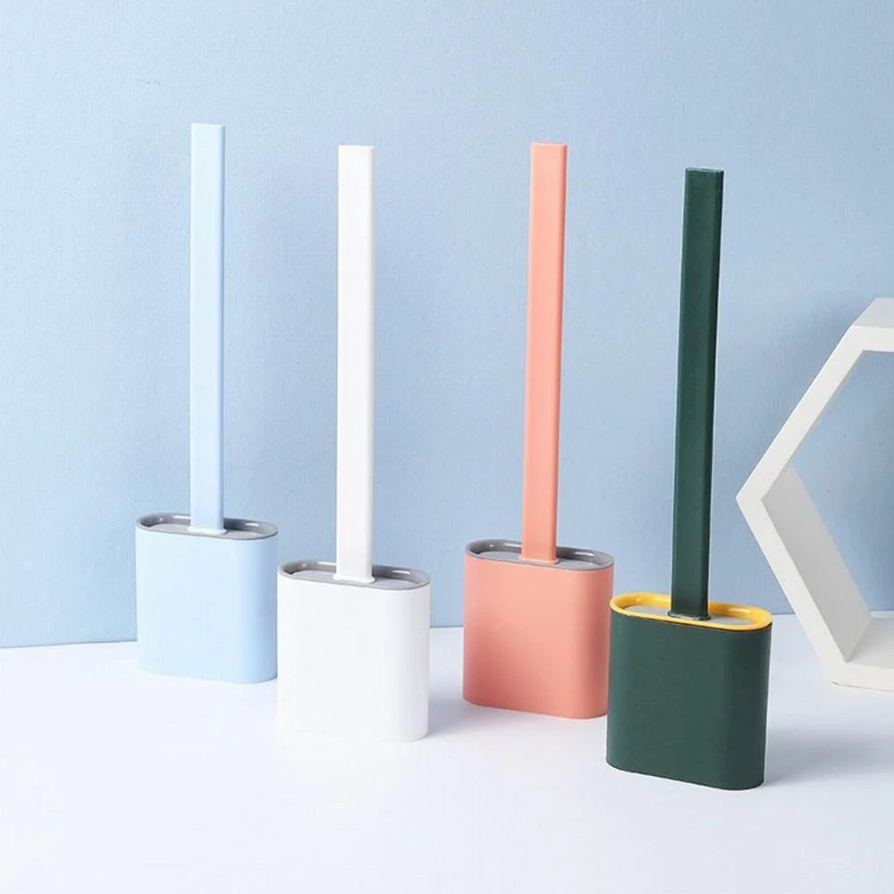 Toilet Brush With Holder Flexible Silicone Head Drip-Resistant