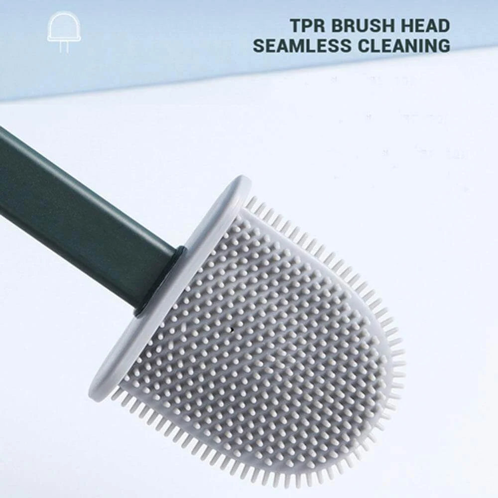 Toilet Brush With Holder Flexible Silicone Head Drip-Resistant