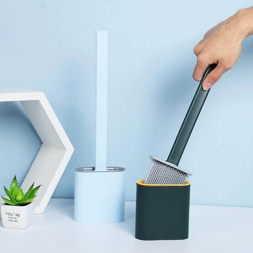 Toilet Brush With Holder Flexible Silicone Head Drip-Resistant