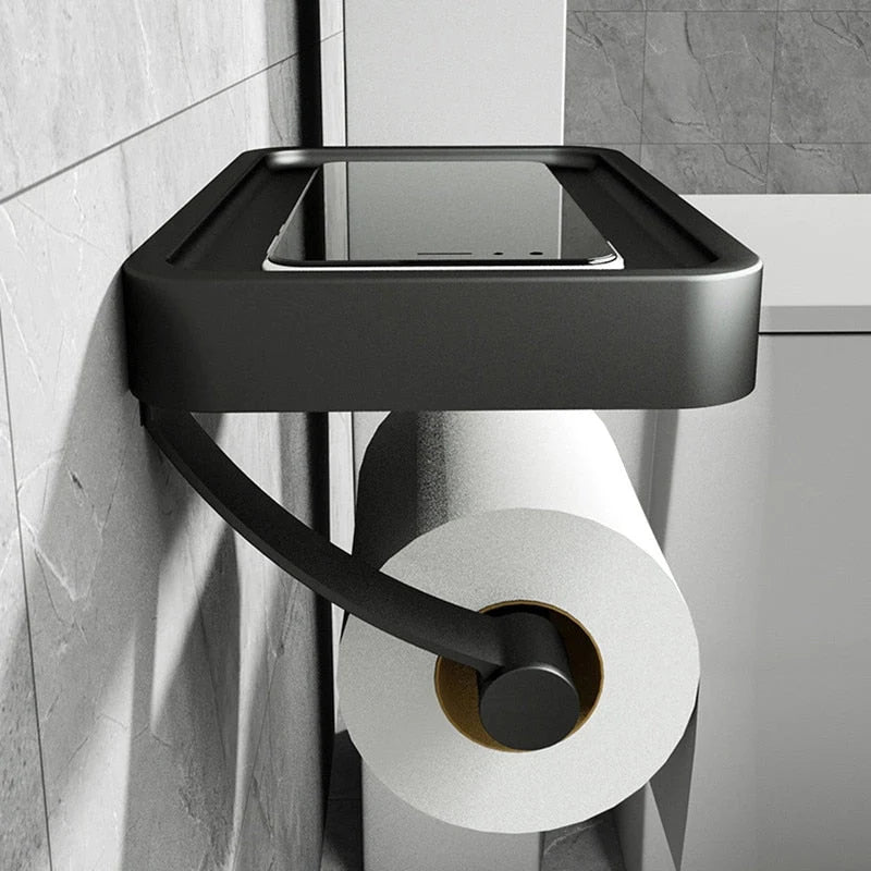 Toilet Paper Holder Stainless Steel Integrated Shelf Drill-Free Installation