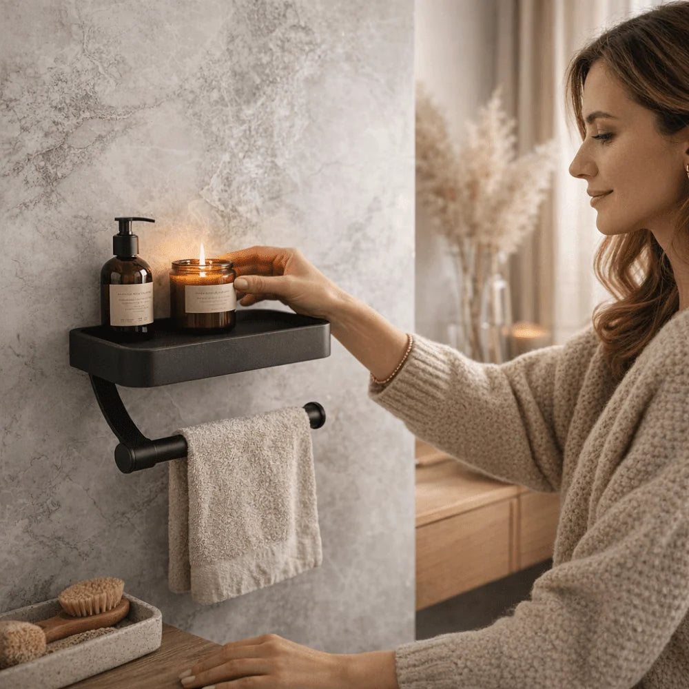 Toilet Paper Holder Stainless Steel Integrated Shelf Drill-Free Installation