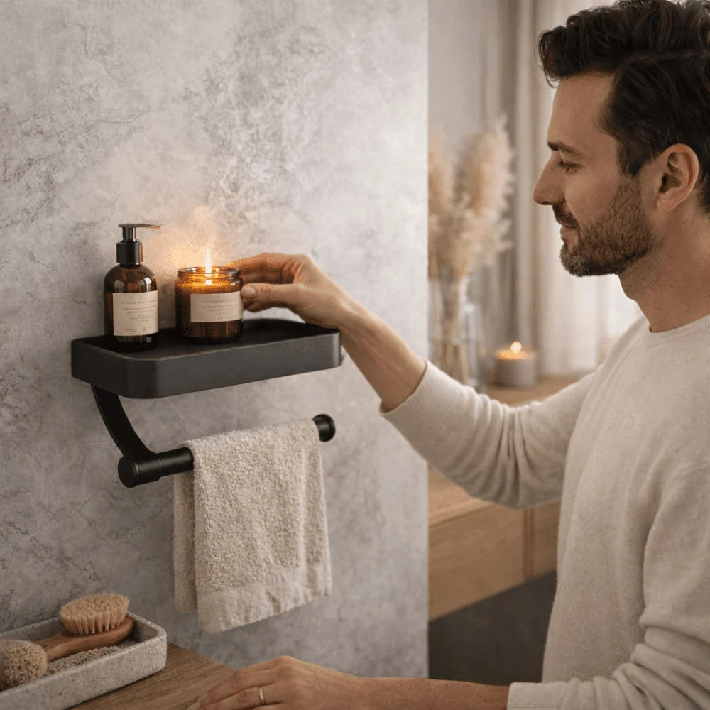 Toilet Paper Holder Stainless Steel Integrated Shelf Drill-Free Installation