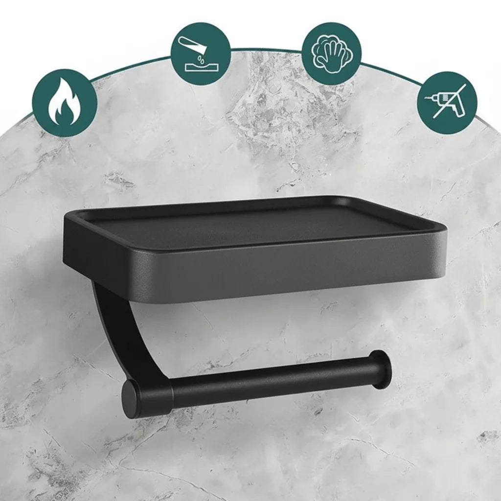 Toilet Paper Holder Stainless Steel Integrated Shelf Drill-Free Installation