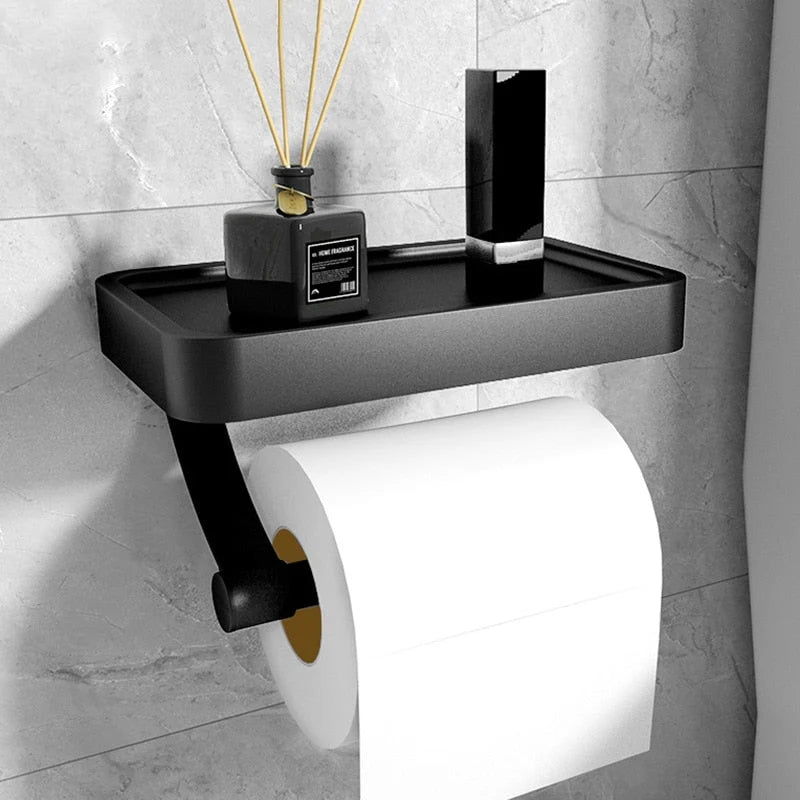 Toilet Paper Holder Stainless Steel Integrated Shelf Drill-Free Installation