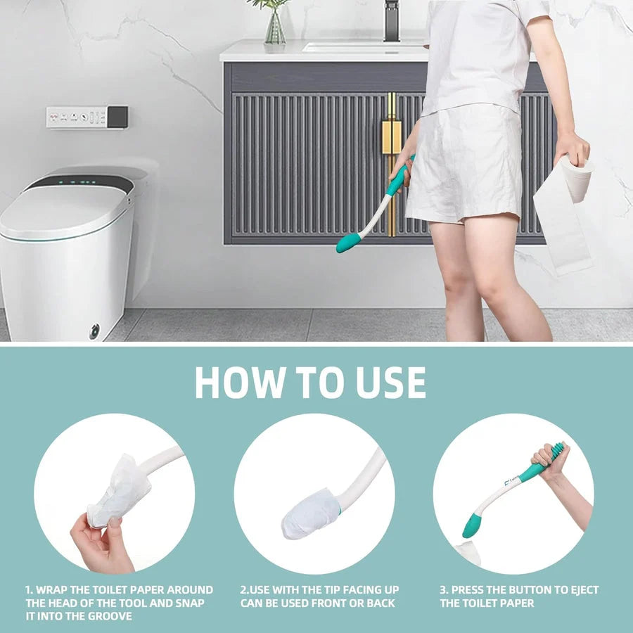 Toilet Wiping Aid 15-Inch Handle Cushioned Tip & Push-Button Release