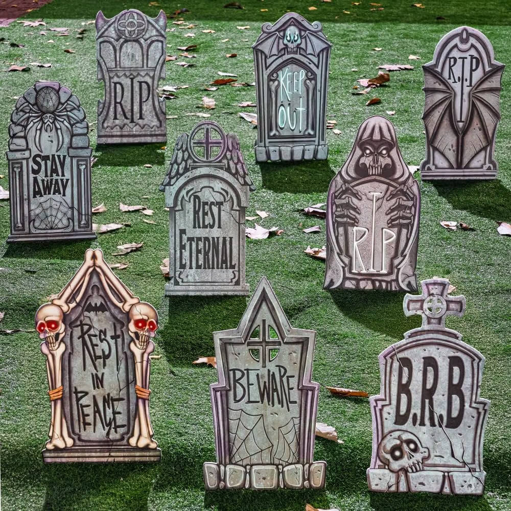 Tombstone Set Weather-Resistant With Metal Stakes 9-Piece