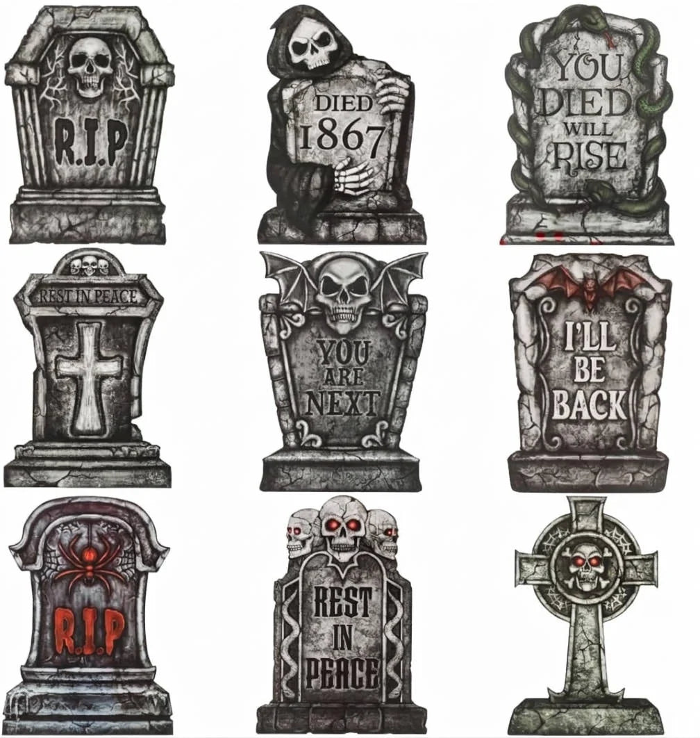 Tombstone Set Weather-Resistant With Metal Stakes 9-Piece