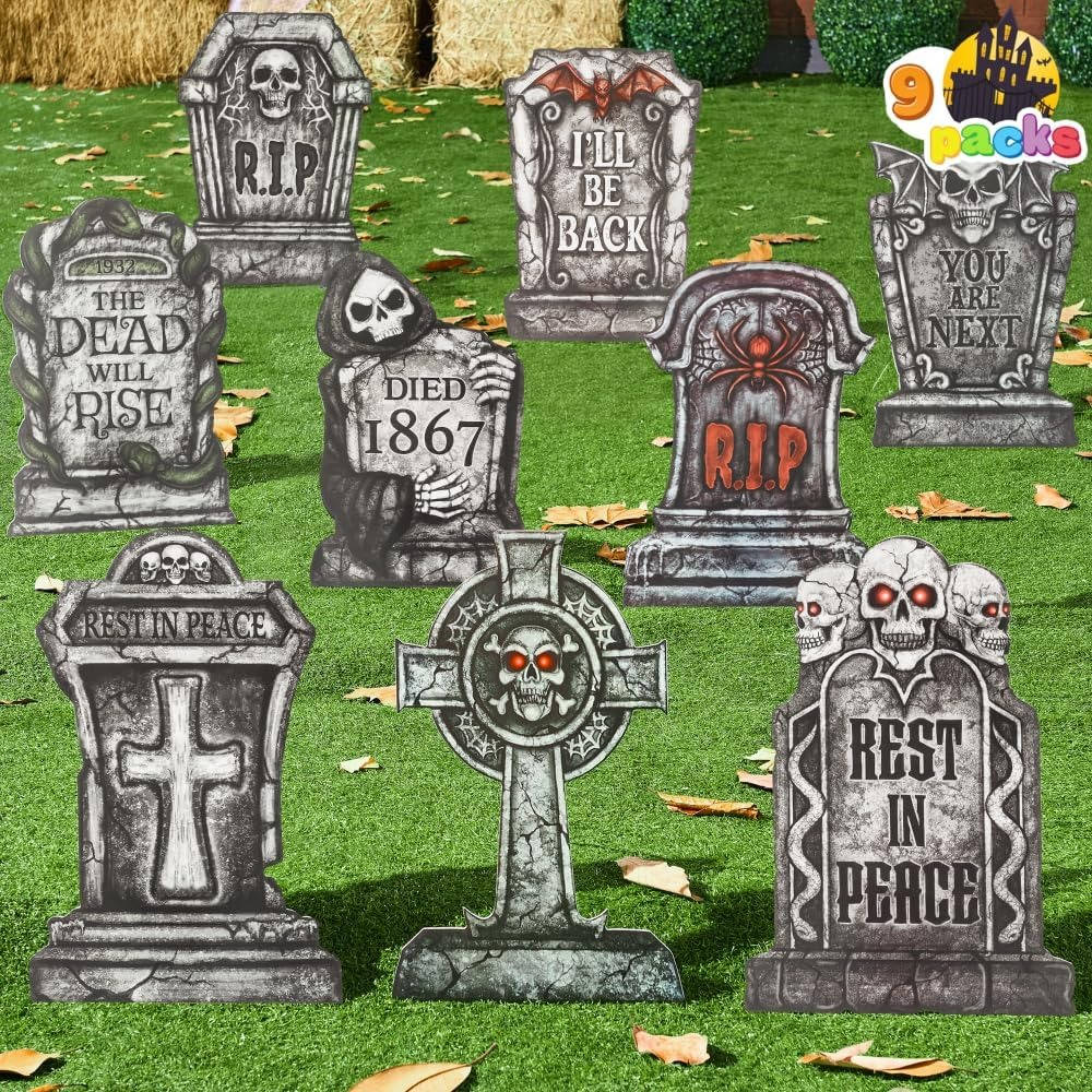 Tombstone Set Weather-Resistant With Metal Stakes 9-Piece