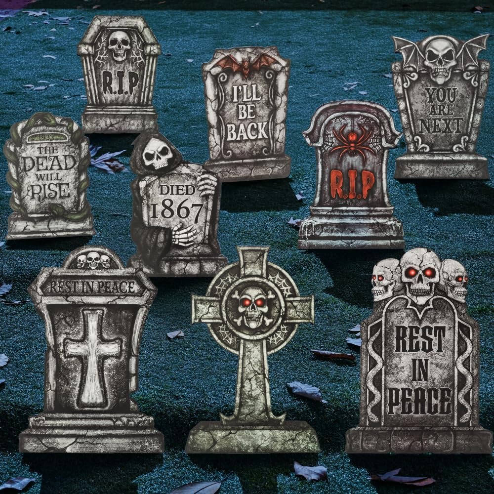 Tombstone Set Weather-Resistant With Metal Stakes 9-Piece