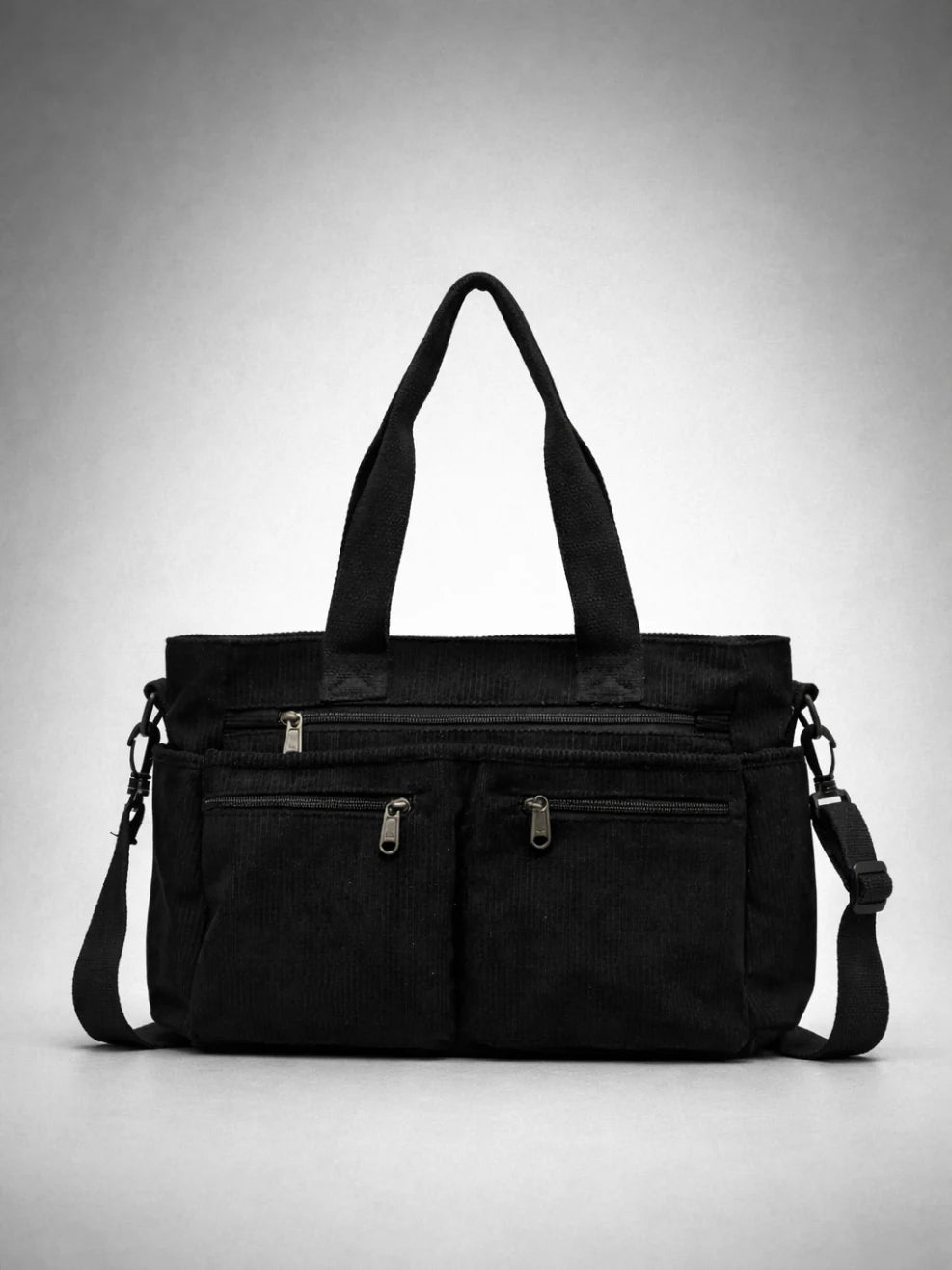 Tote Bag Corduroy Multiple Zipper Pockets Crossbody Strap