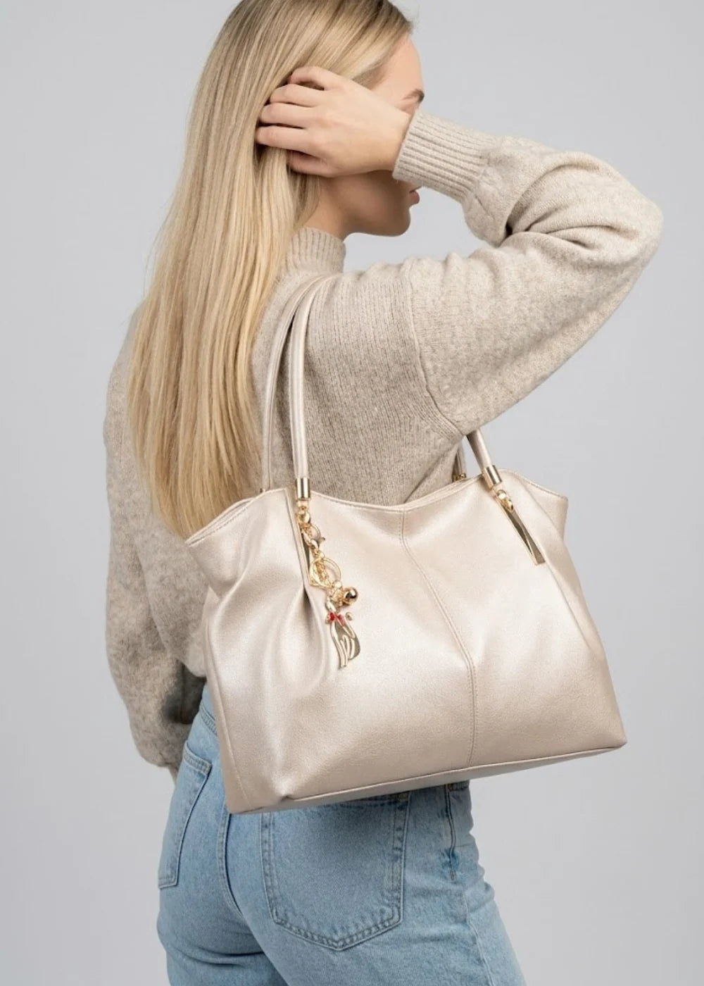 Tote Bag Structured Vegan Leather Zip Closure
