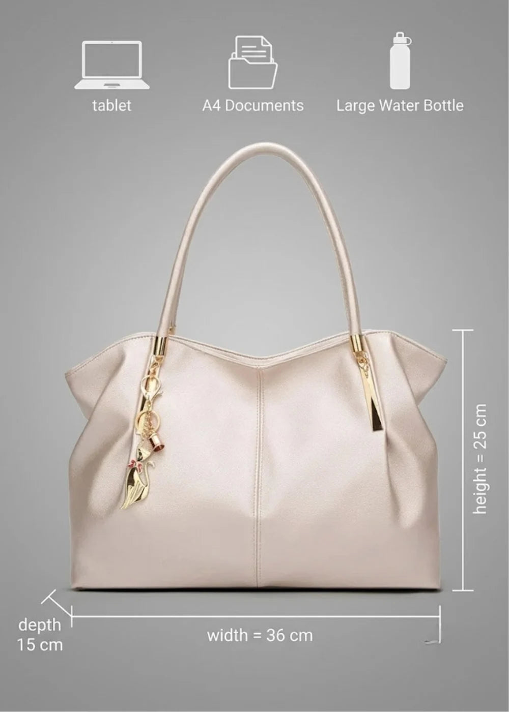Tote Bag Structured Vegan Leather Zip Closure