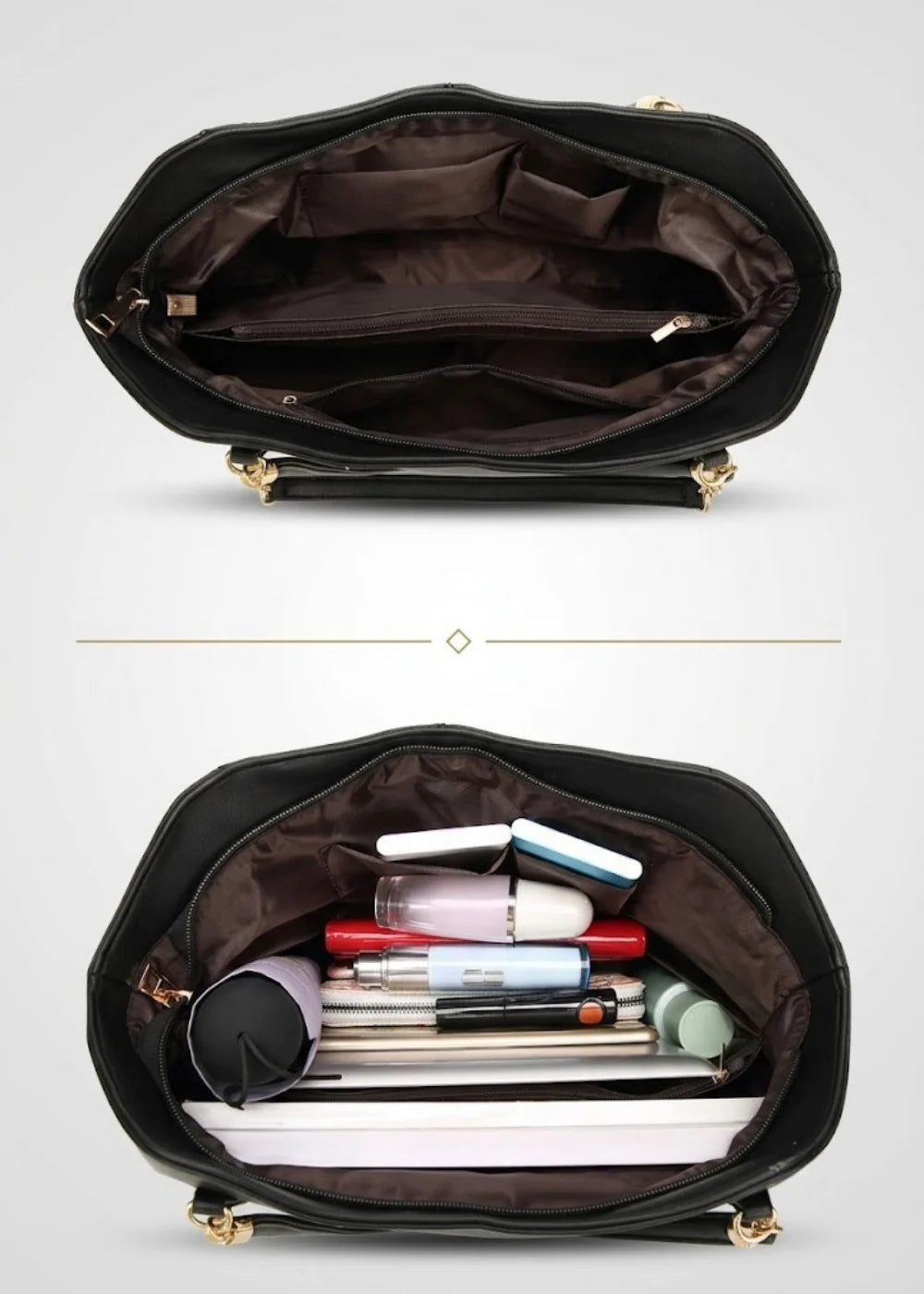 Tote Bag Structured Vegan Leather Zip Closure