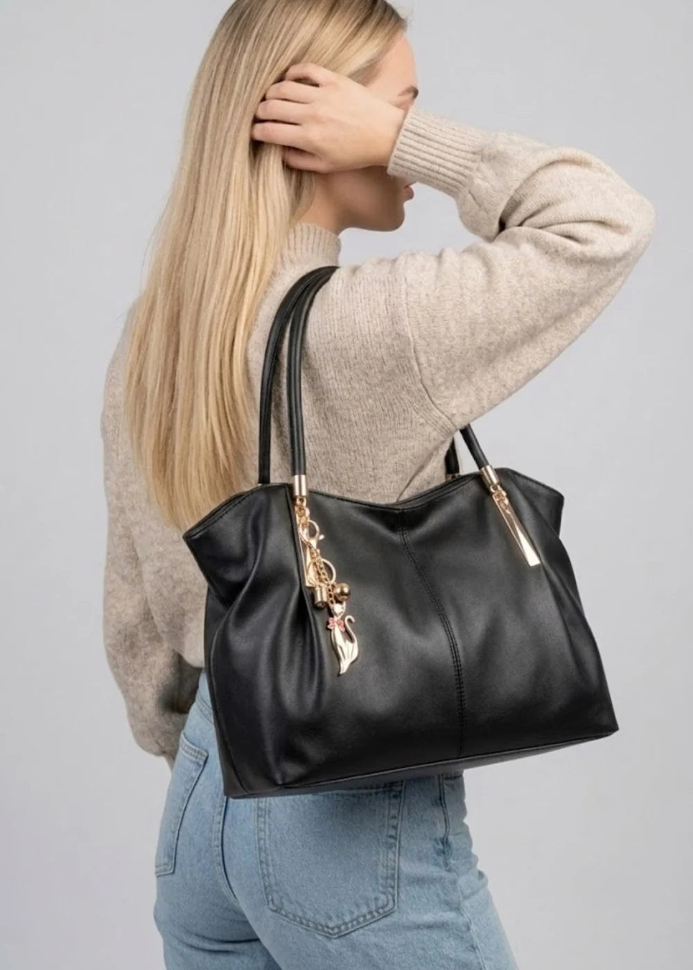 Tote Bag Structured Vegan Leather Zip Closure
