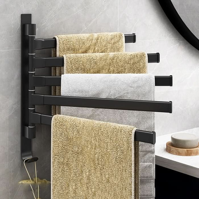 Towel Rack Five Arms Space-Saving Matte Black Metal