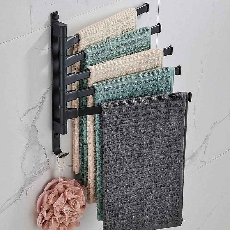 Towel Rack Five Arms Space-Saving Matte Black Metal