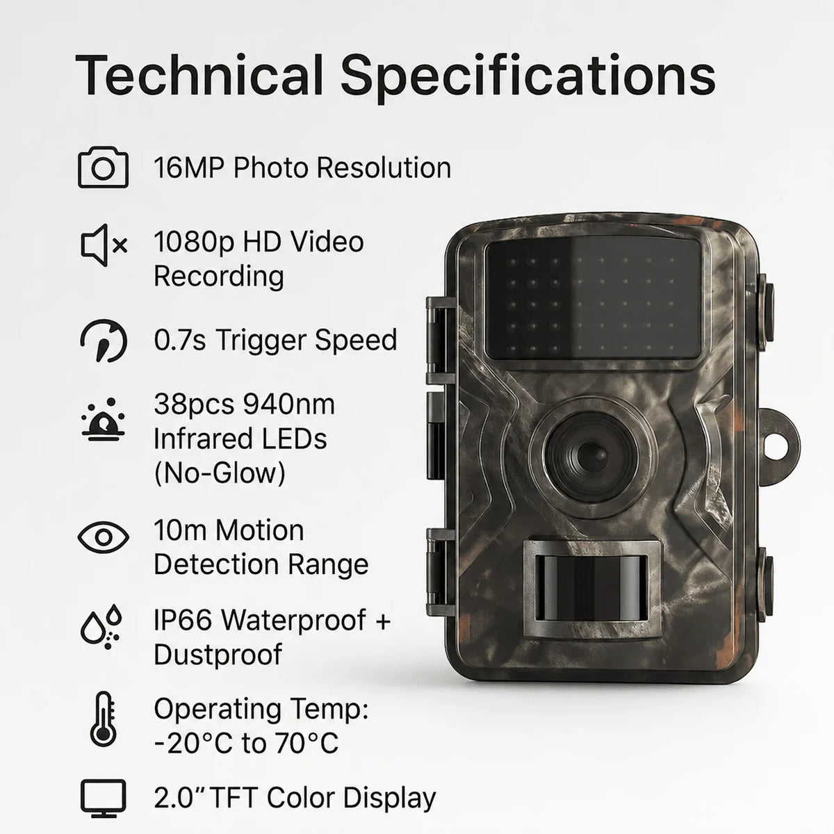 Trail Camera Infrared Night Vision 0.7-Second Trigger Speed