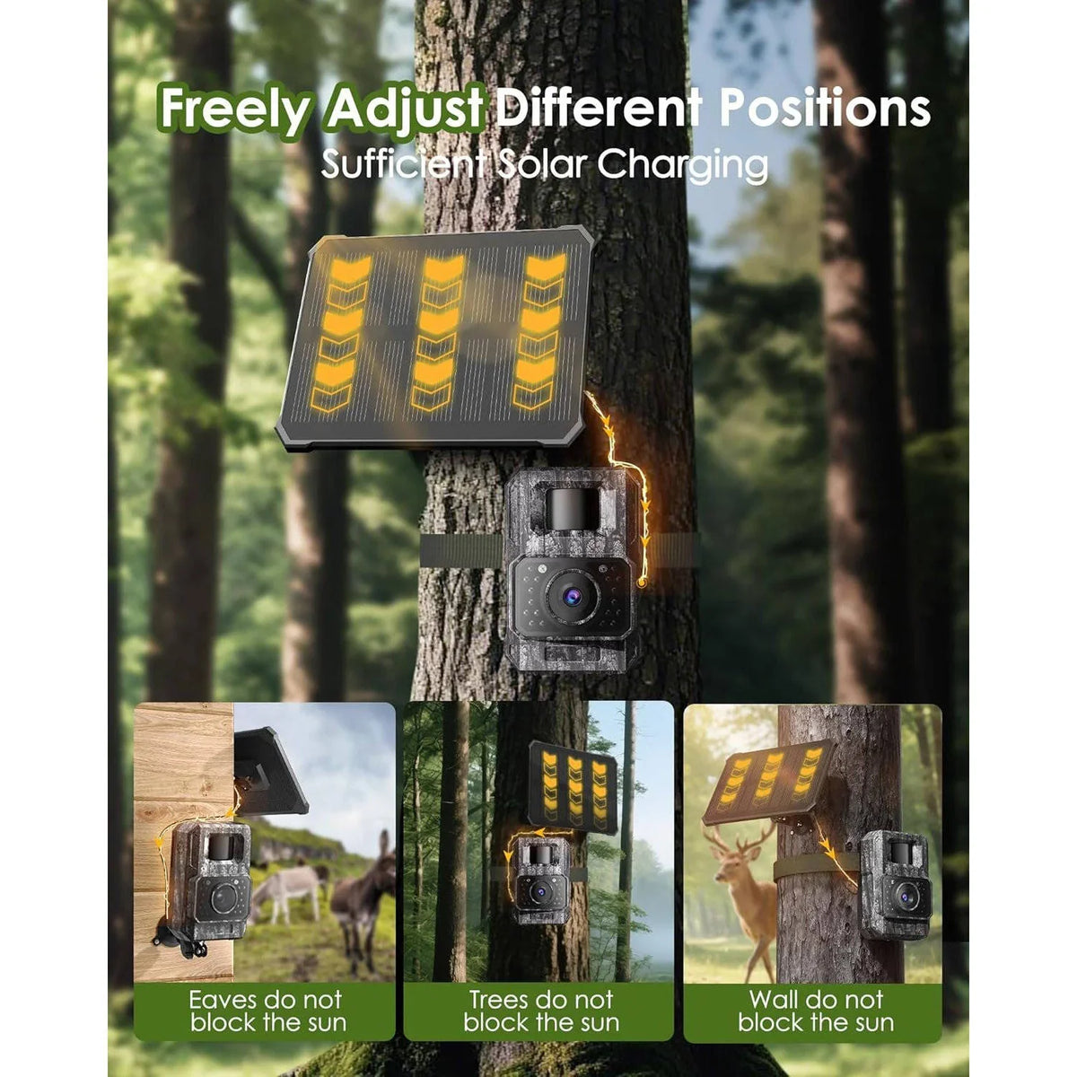 Trail Camera Solar-Powered 4K 64MP