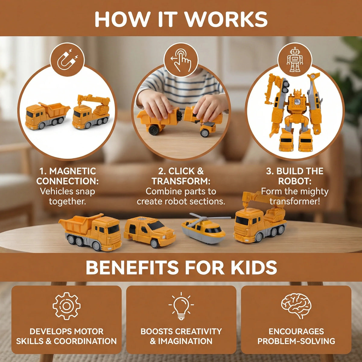 Transformer Toy Magnetic Snap-Together Vehicle & Robot
