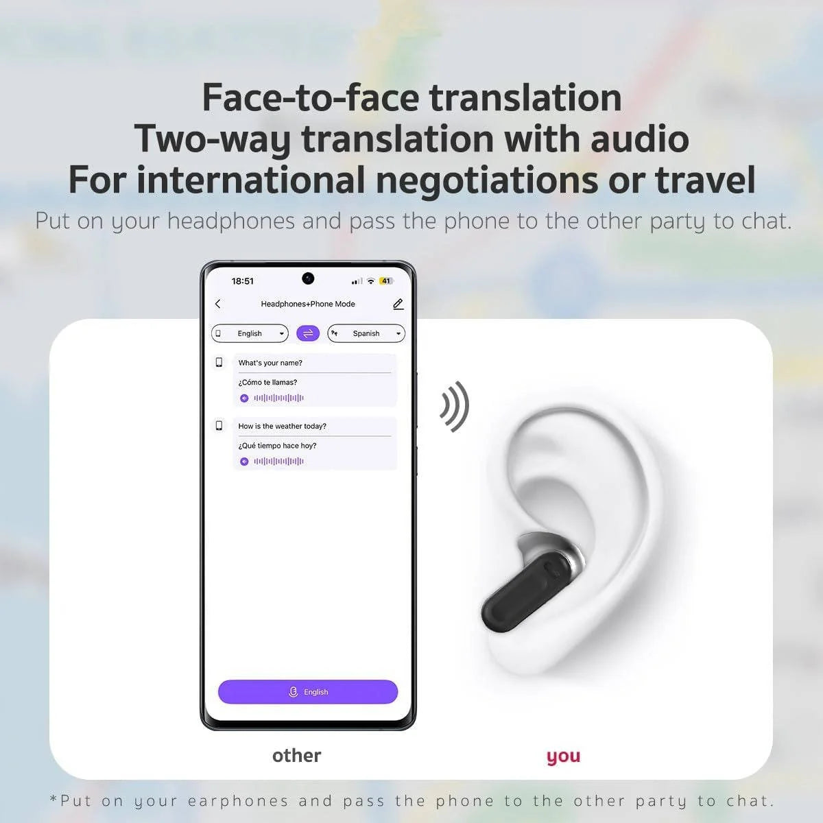 Translation Earbuds Real-Time Translation Noise Reduction Bluetooth Wireless