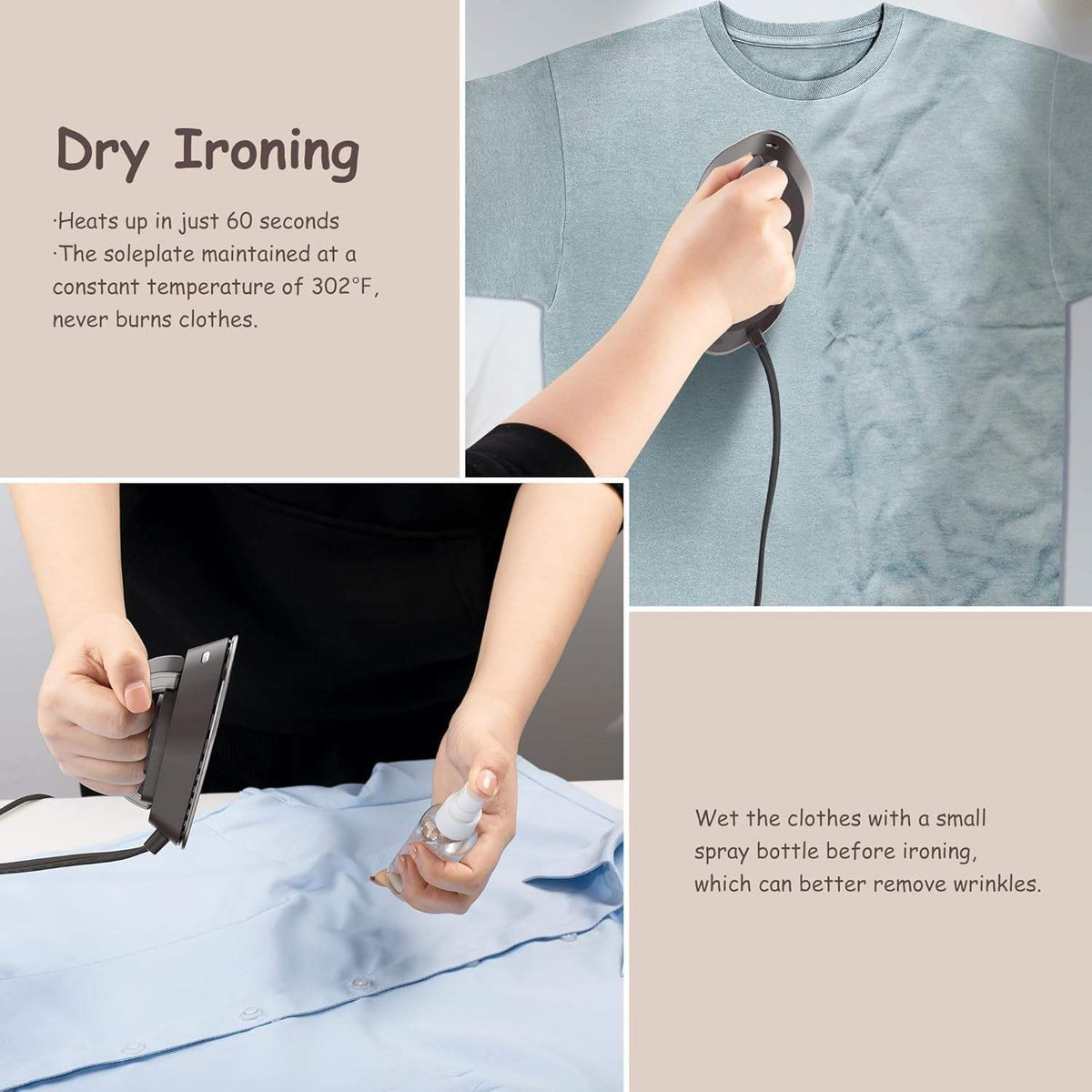 Travel Iron Foldable Handle Compact Dry & Wet Ironing