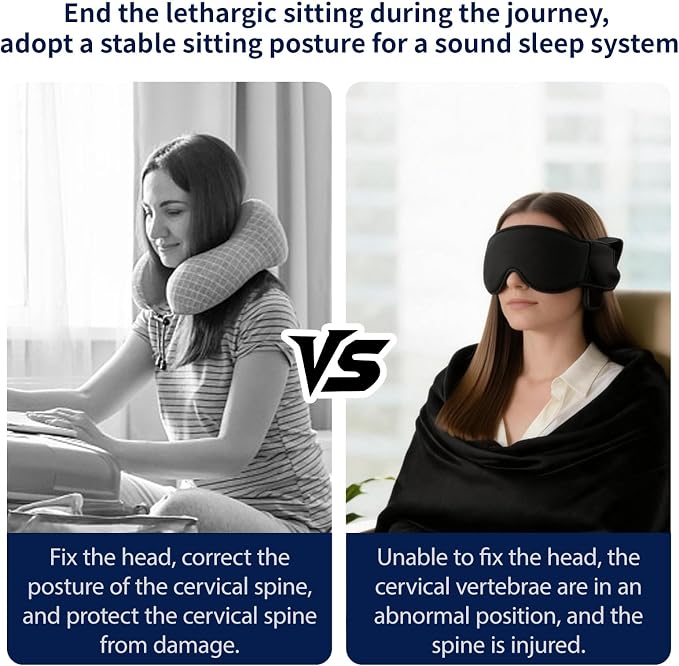Travel Pillow Set Contoured Memory Foam Blackout Eye Mask & Support Sling