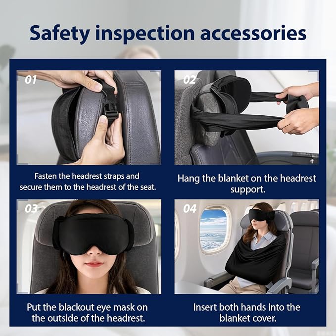 Travel Pillow Set Contoured Memory Foam Blackout Eye Mask & Support Sling