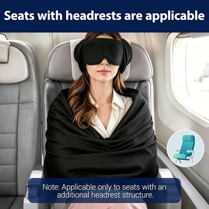 Travel Pillow Set Contoured Memory Foam Blackout Eye Mask & Support Sling