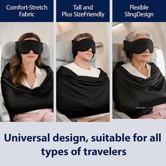 Travel Pillow Set Contoured Memory Foam Blackout Eye Mask & Support Sling