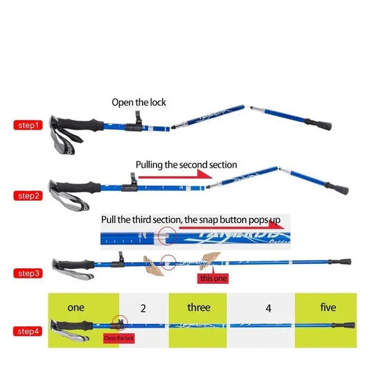 Trekking Pole Adjustable Telescopic Foldable Compact-Packing Support