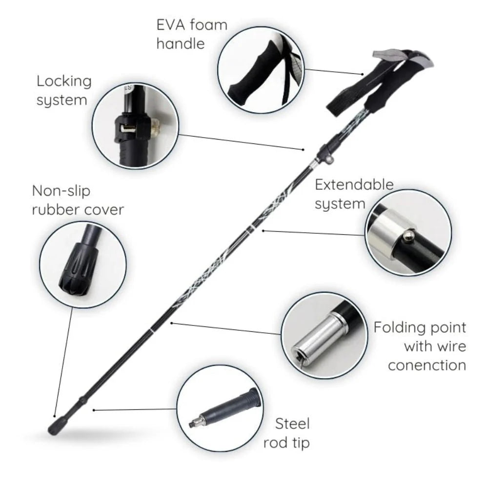Trekking Pole Folding Shock-Absorbing Textured Grip