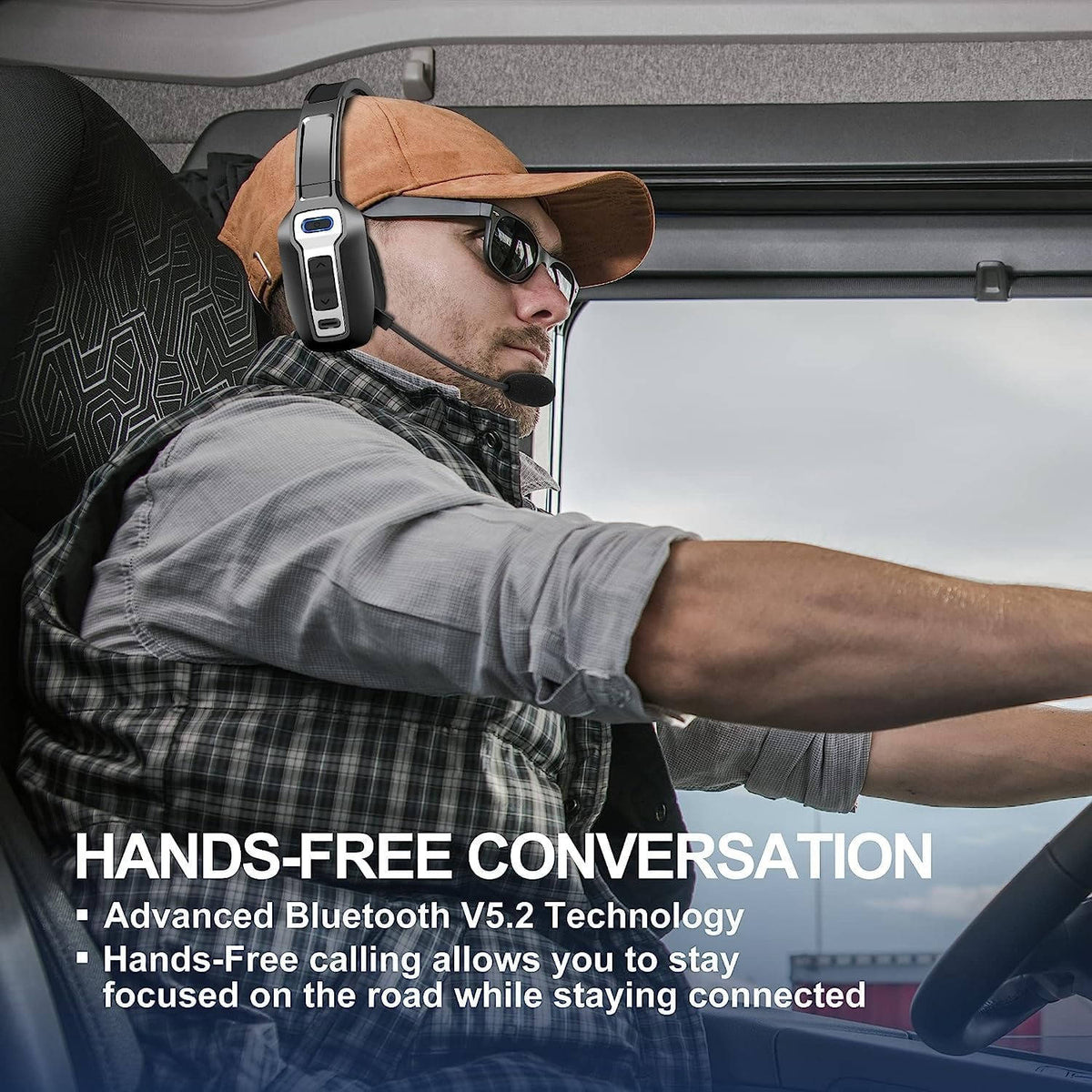 Trucker Headset Noise-Cancelling Boom Microphone 35-Hour Talk Time