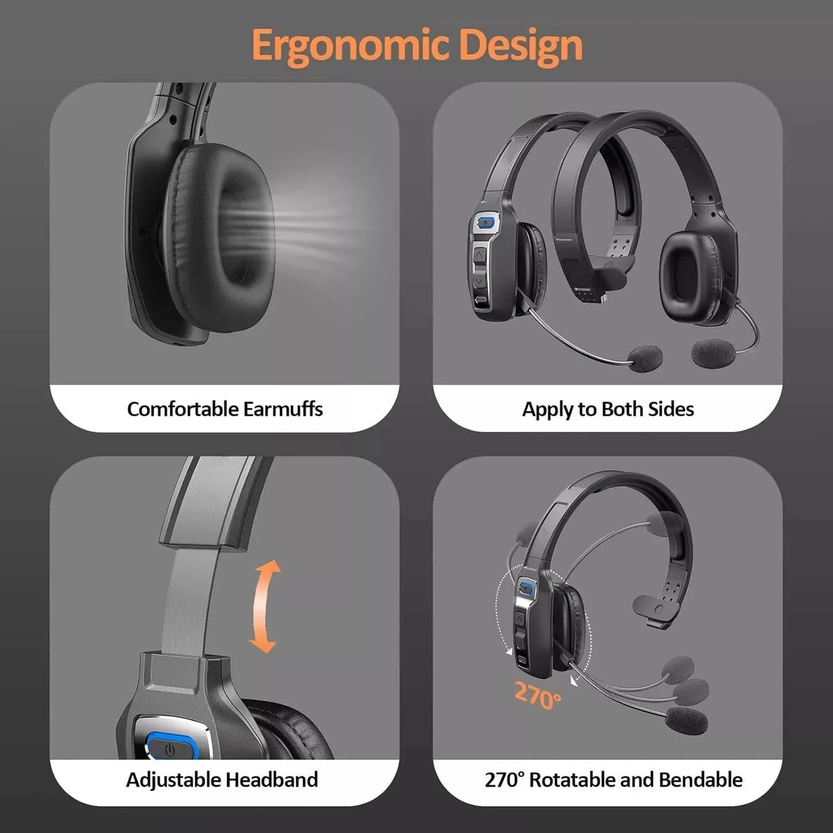 Trucker Headset Noise-Cancelling Boom Microphone 35-Hour Talk Time