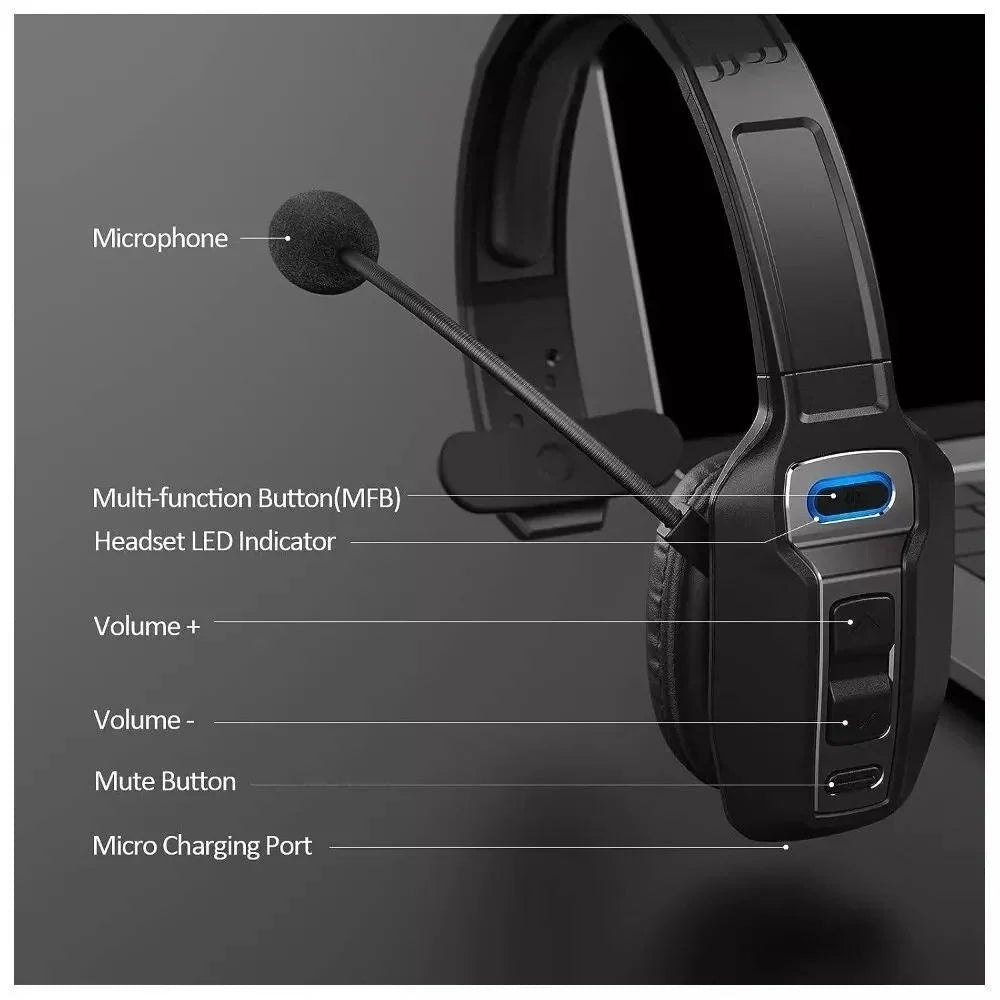 Trucker Headset Noise-Cancelling Boom Microphone 35-Hour Talk Time