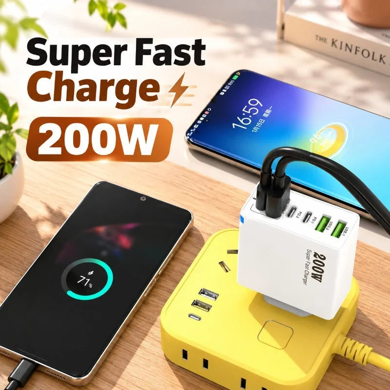 USB Charger 200W Six-Port USB-A & USB-C