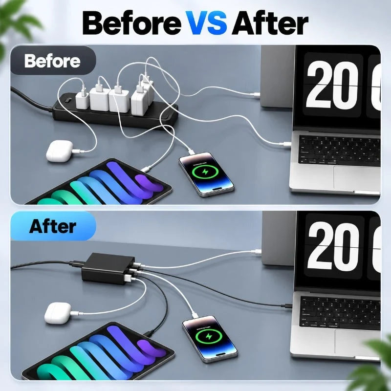 USB Charger 200W Six-Port USB-A & USB-C