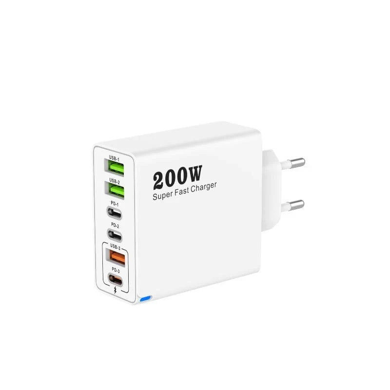 USB Charger 200W Six-Port USB-A & USB-C
