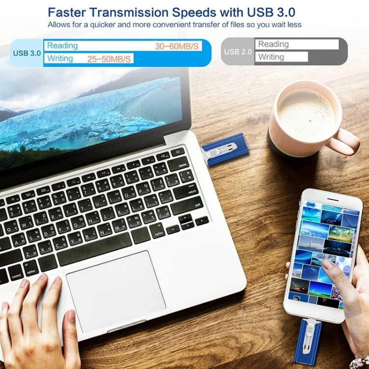 USB Flash Drive 4-In-1 Connectivity USB 3.0
