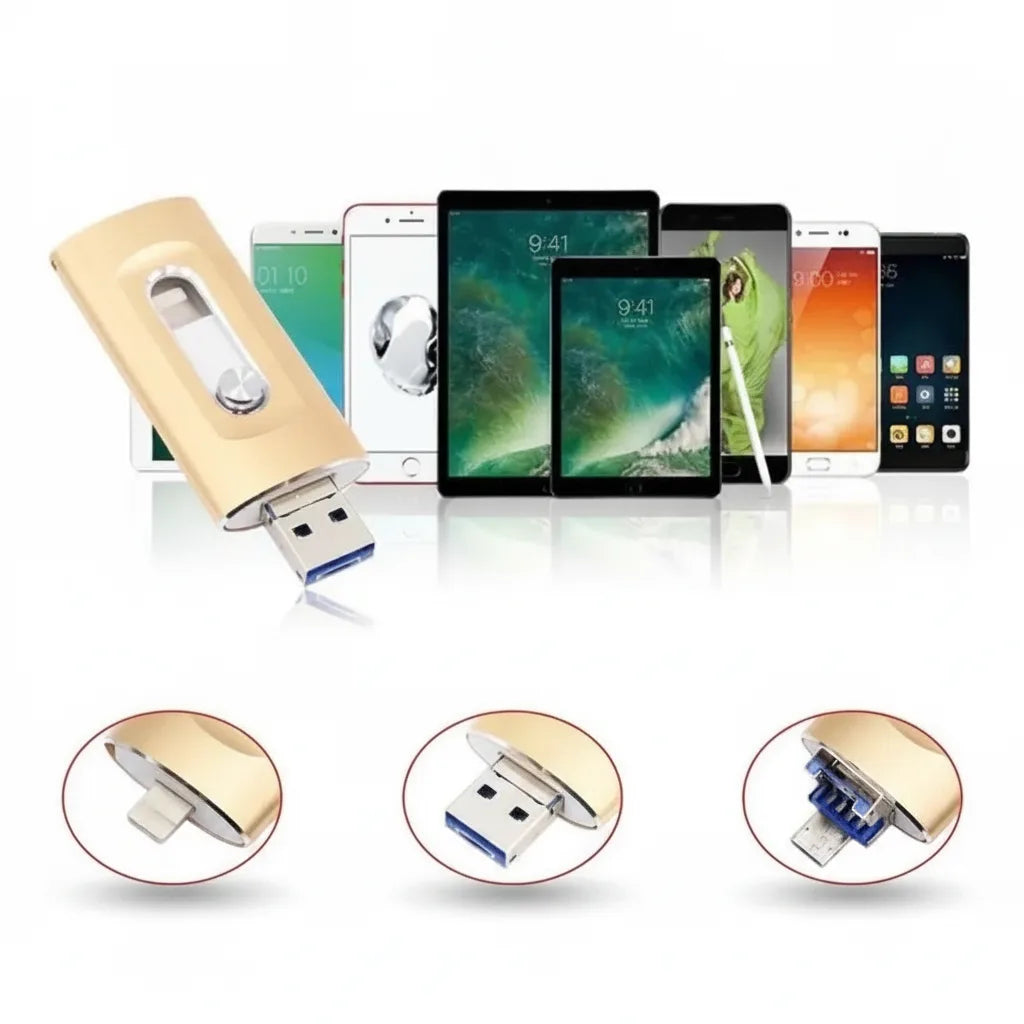 USB Flash Drive Lightning USB-C & USB-A Connectors