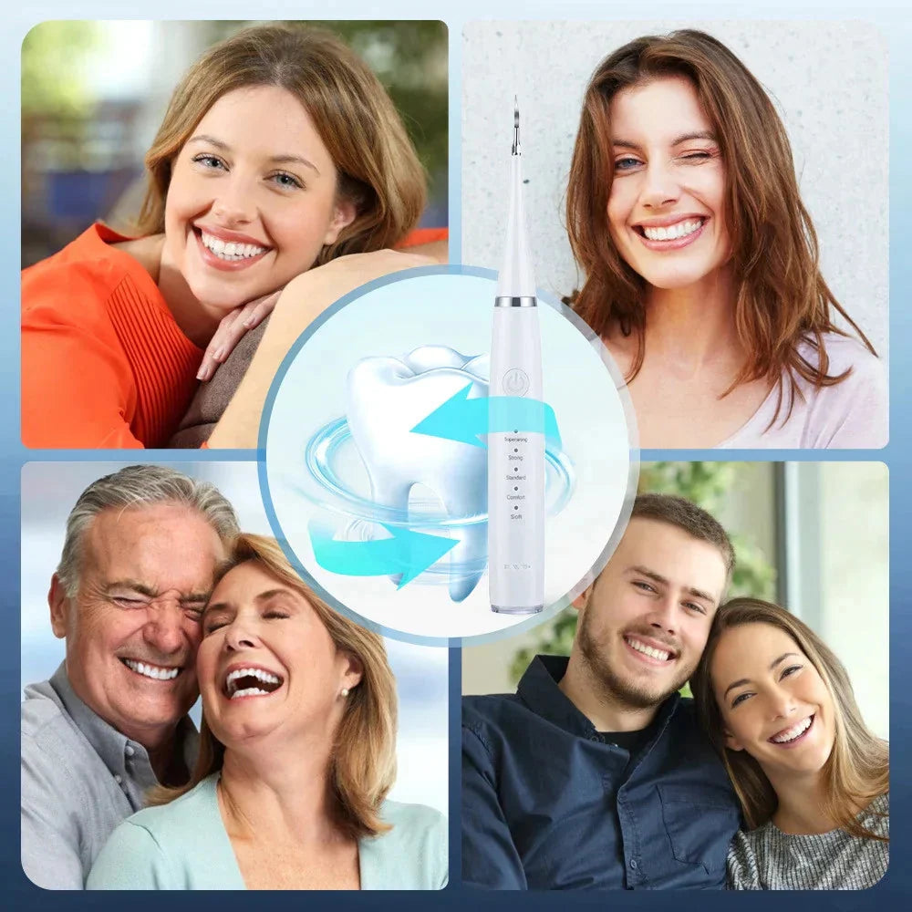 Ultrasonic Tooth Cleaner 5 Adjustable Levels 3 Interchangeable Heads
